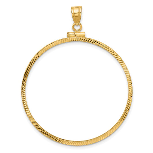 Wideband Distinguished Coin Jewelry 10k Polished and Diamond-cut 39.5mm x 1.1mm Screw Top Coin Bezel Pendant