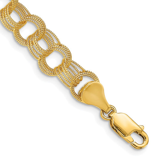 14k Solid Triple Link Charm Bracelet 8  inches