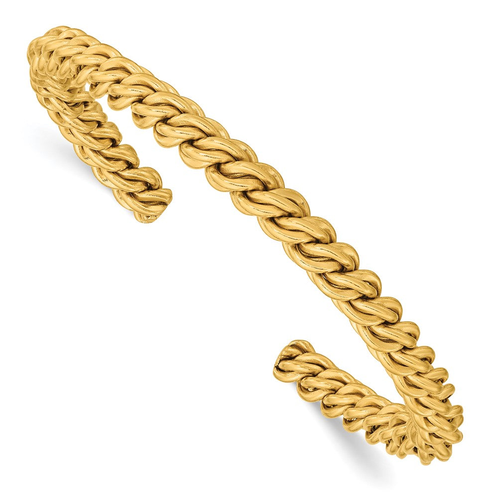 Stainless Steel Polished Yellow IP-plated Twisted 6mm Cuff Bangle 7.25 inches