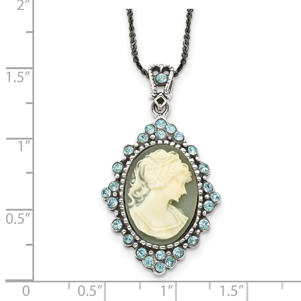 Sterling Silver Antiqued with Crystal Resin Cameo 16 inch Necklace 16 Inches