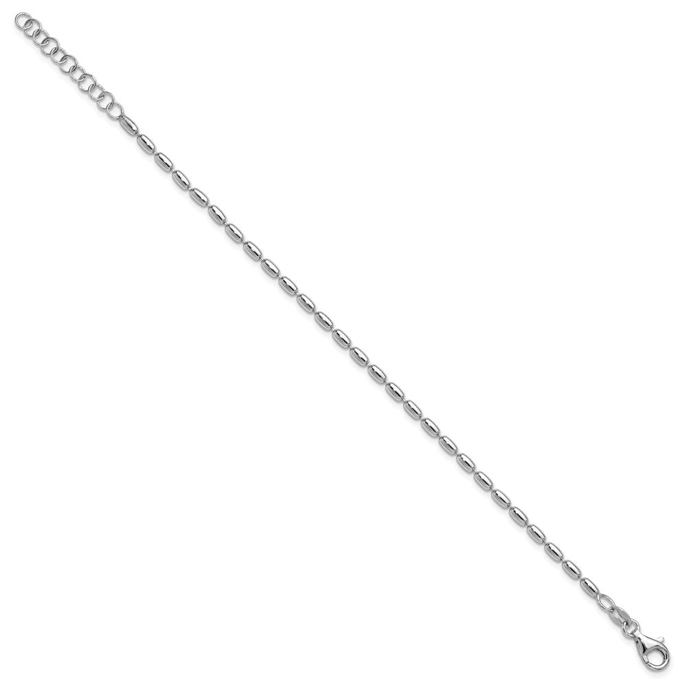 Sterling Silver RH-plated Oval Beaded w/1.25in ext. Bracelet 8.25  inches