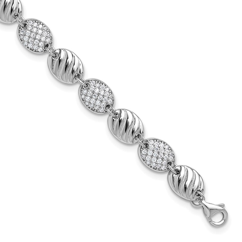 Cheryl M Sterling Silver Rhodium-plated Polished and Grooved CZ Ovals with 1 Inch Extension Bracelet 8 inches