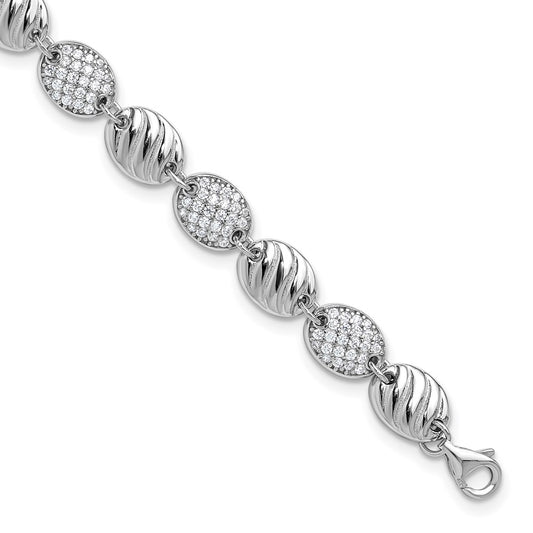 Cheryl M Sterling Silver Rhodium-plated Polished and Grooved CZ Ovals with 1 Inch Extension Bracelet 8 inches