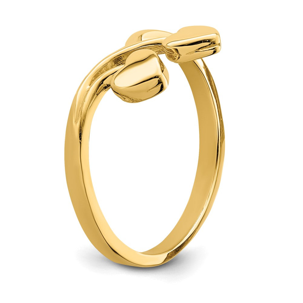 14K Double Heart Drop V Ring Size 6