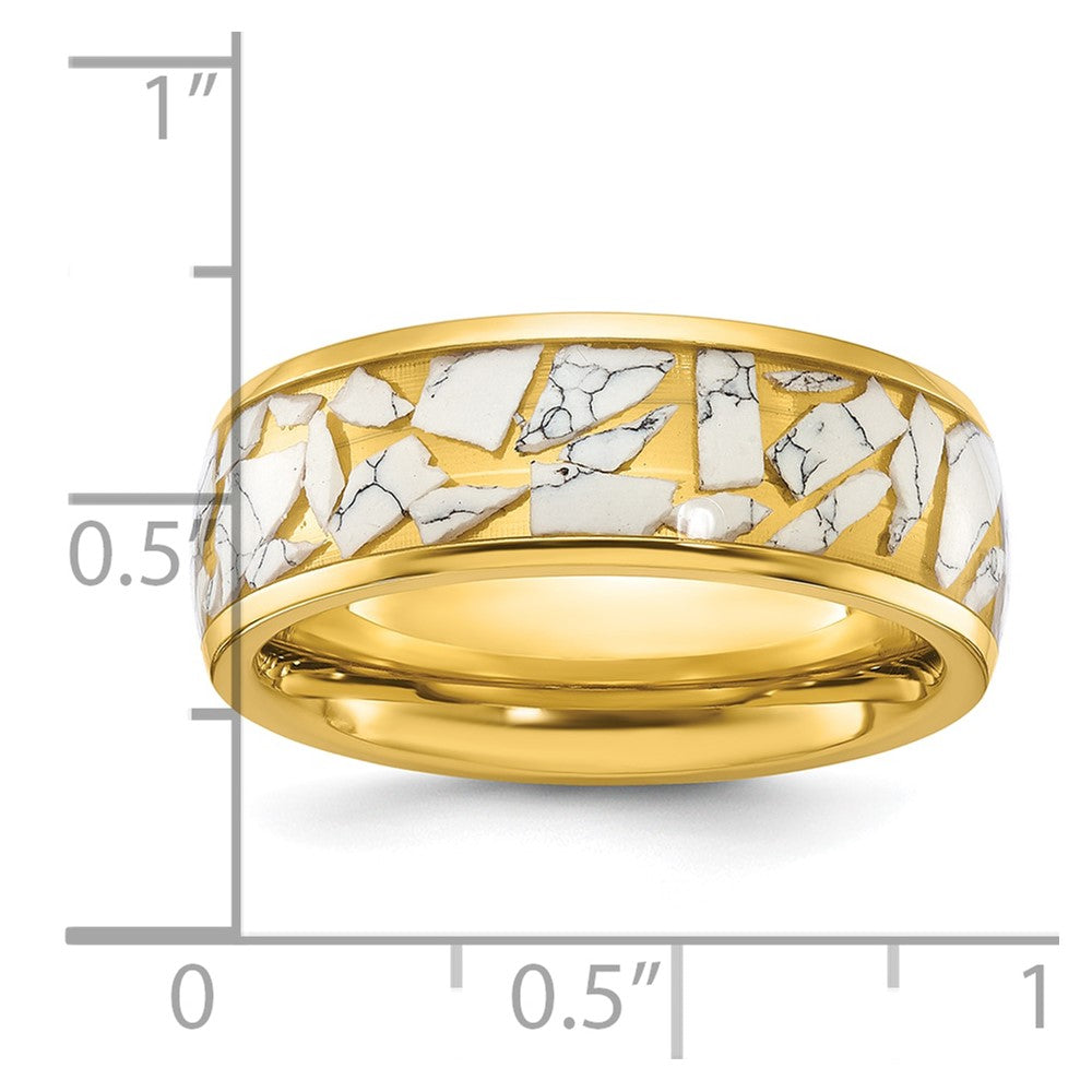 Chisel Titanium Polished Yellow IP-plated with Ceramic Fragments Inlay 8mm Band Size - 7