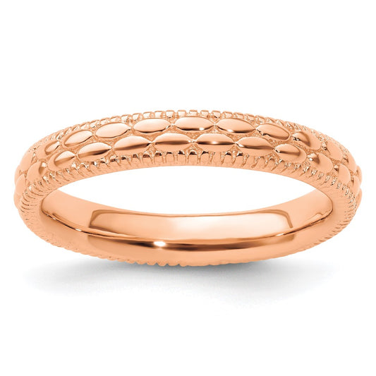 Sterling Silver Stackable Expressions Rose Gold-plated Patterned Ring Size -7