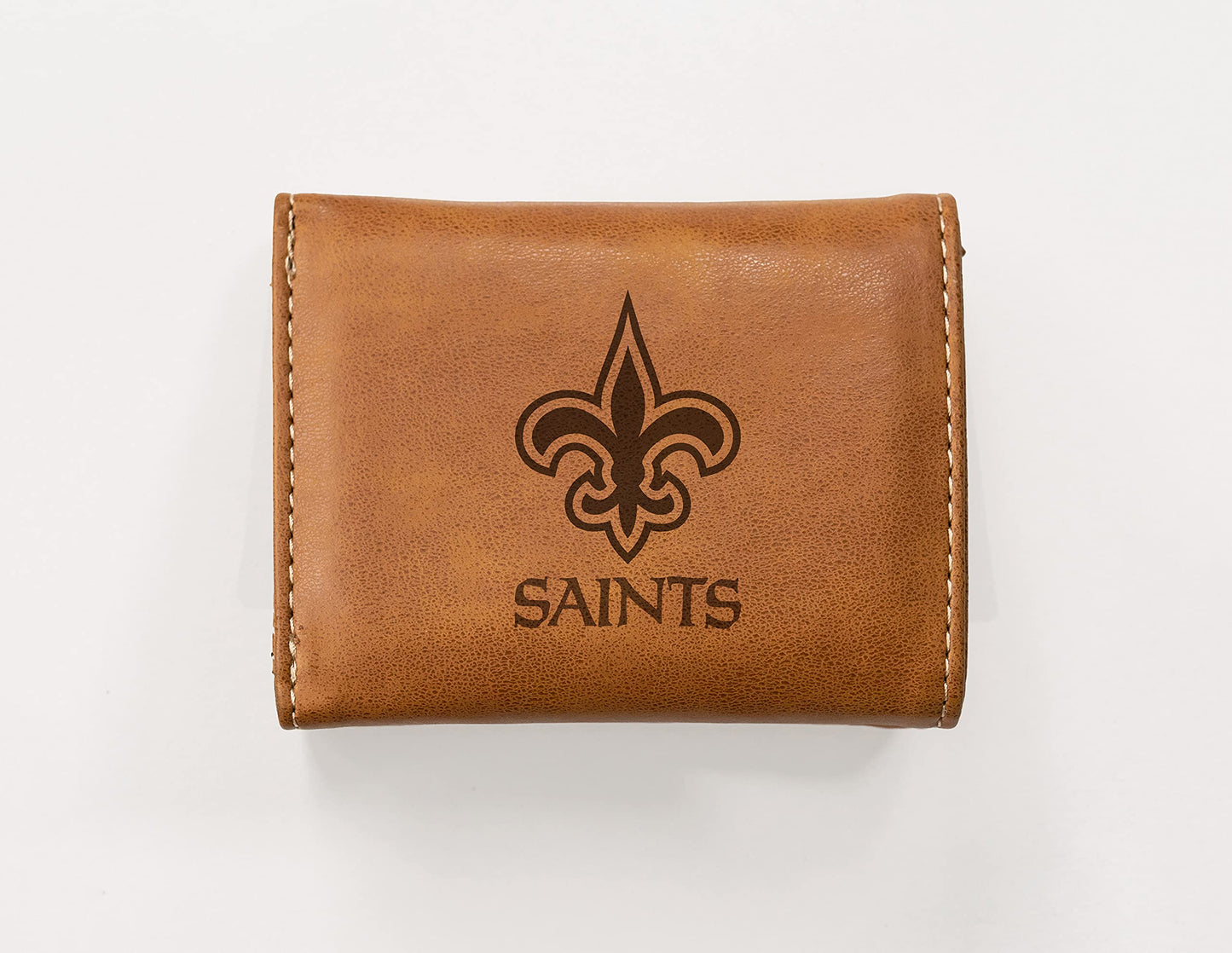 Football Rico Industries New Orleans Saints Brown Laser Engraved Trifold Laser Engraved Tri-Fold Wallet - Men's Accessory