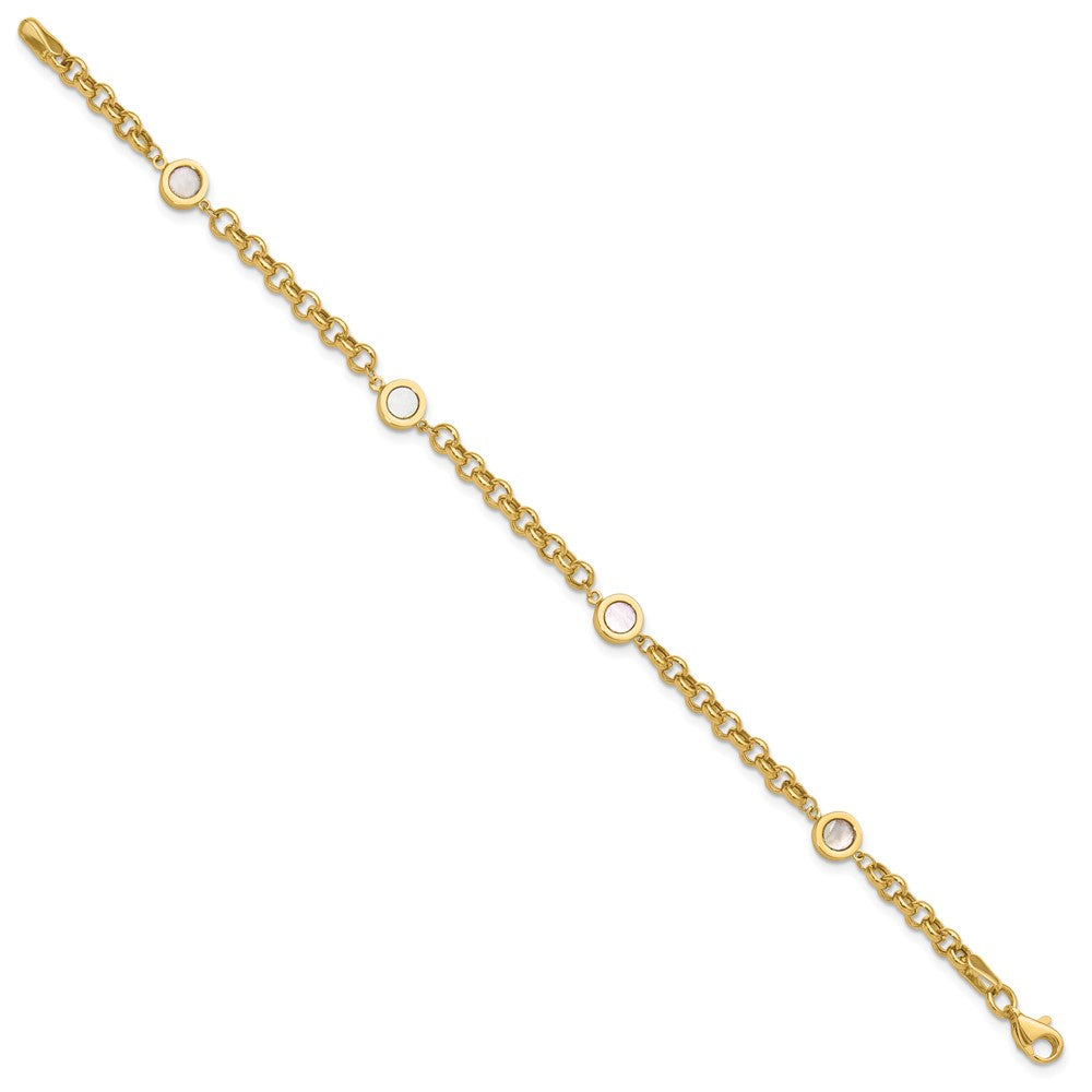 14K Polished Mother of Pearl Link Bracelet 7.5  inches
