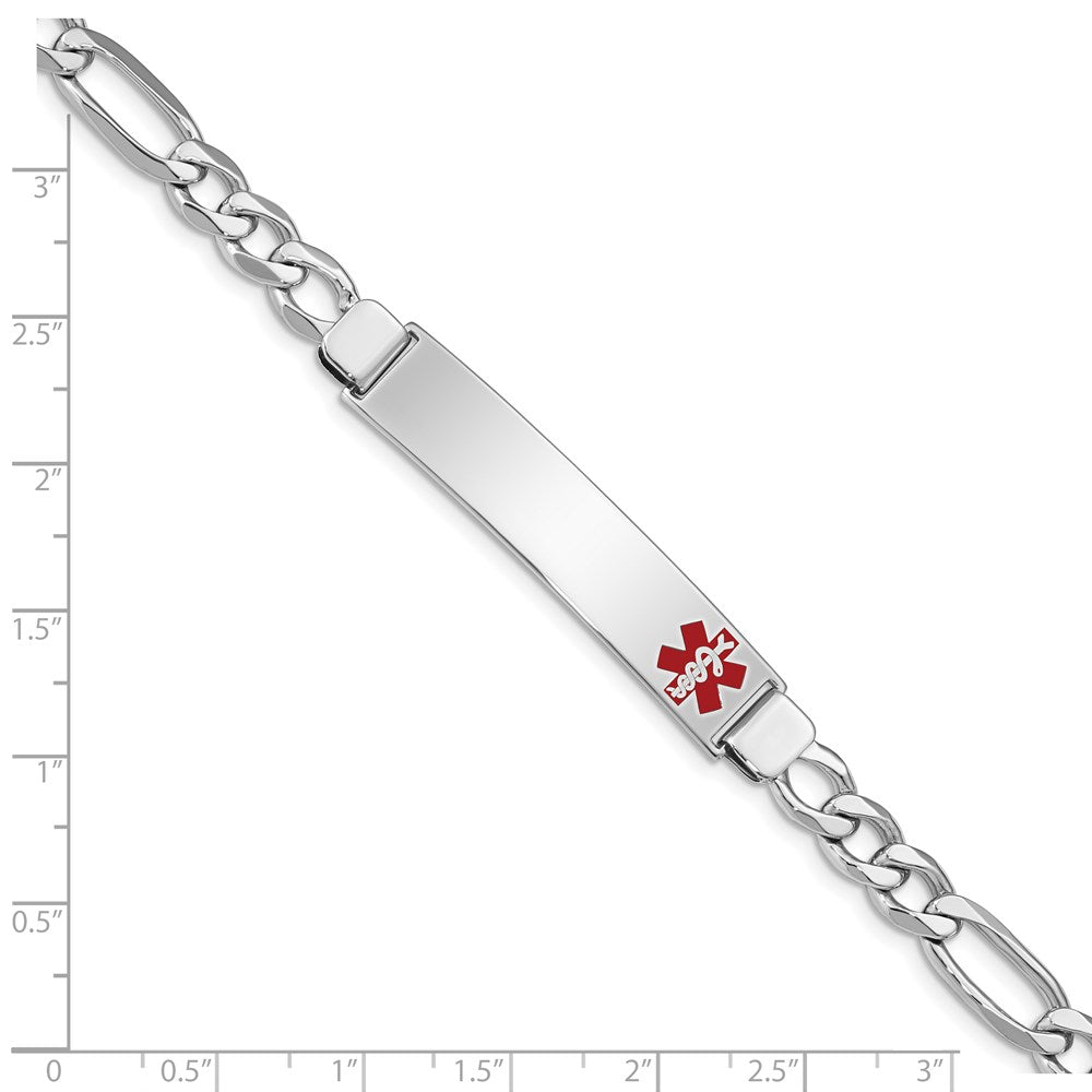 Sterling Silver Rhodium-plated Medical ID Figaro Link Bracelet 8 inches