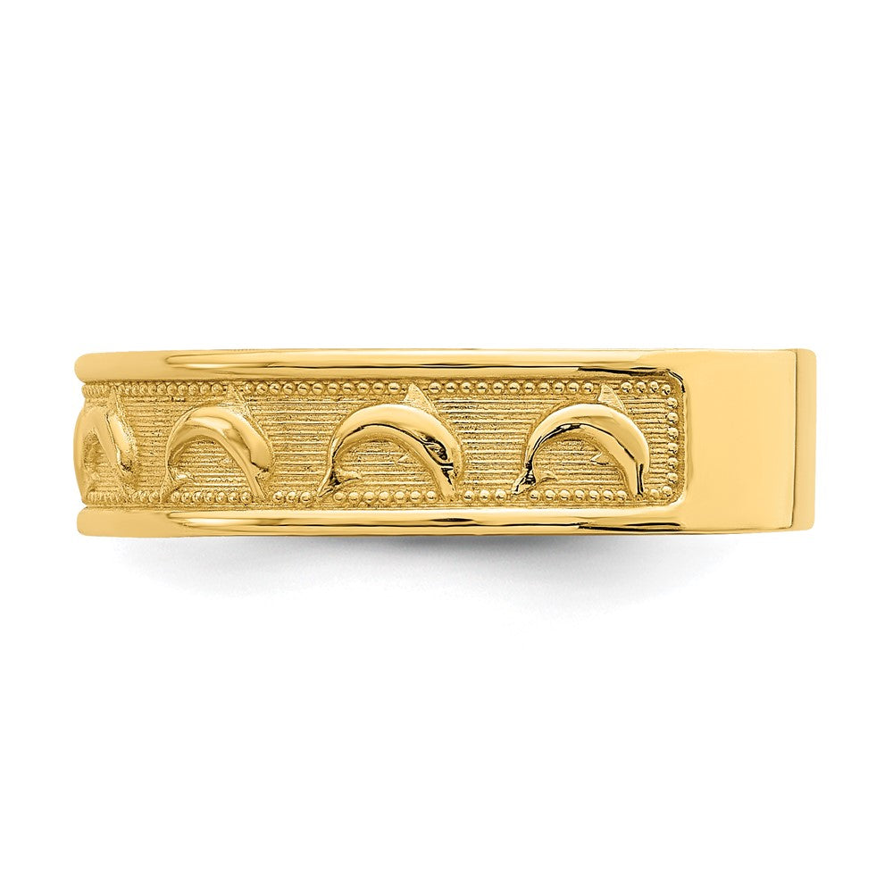 14K Gold Polished and Textured Dolphin Engraved Thumb Ring Size 8