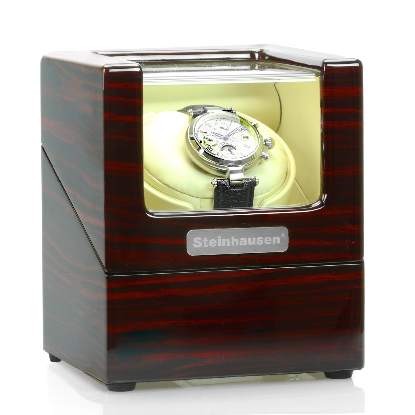 Steinhausen High Gloss Heritage Cherry Finish Leatherette Lined Single Watch Winder (AC or Batteries) QGM20213
