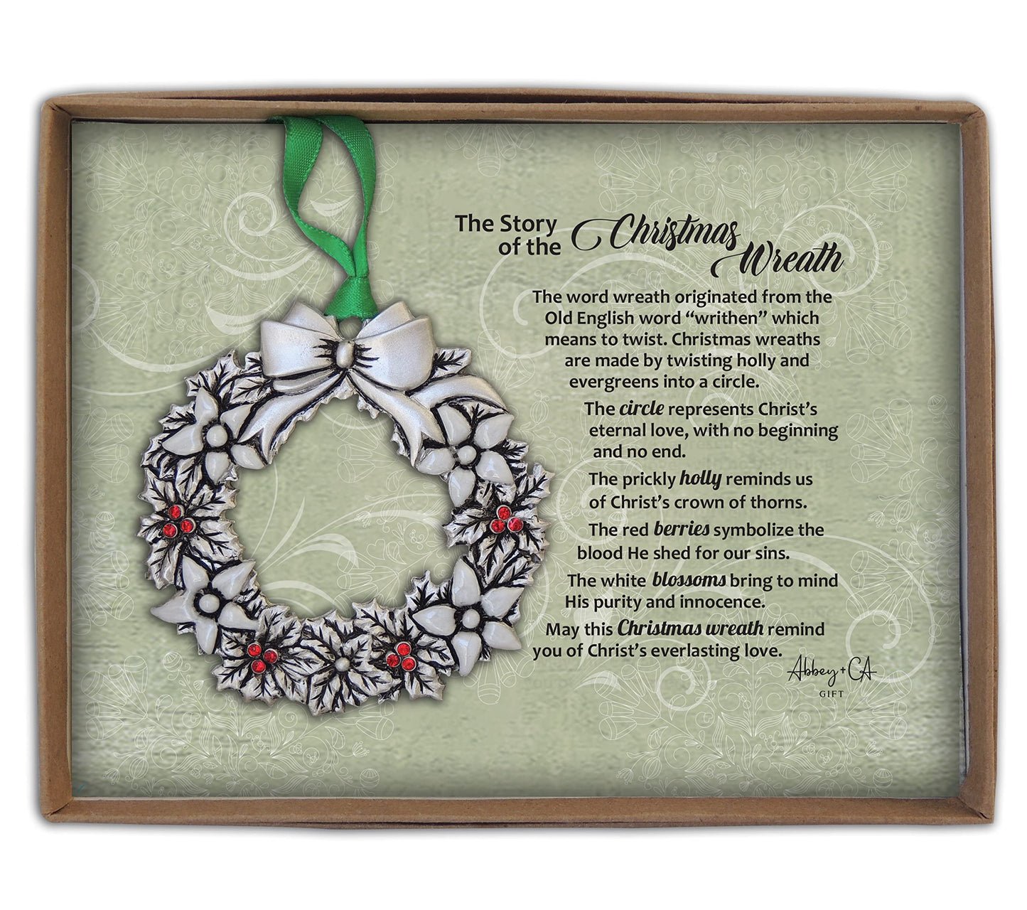 Ornament-Christmas Wreath w/Story Card & Gift Box