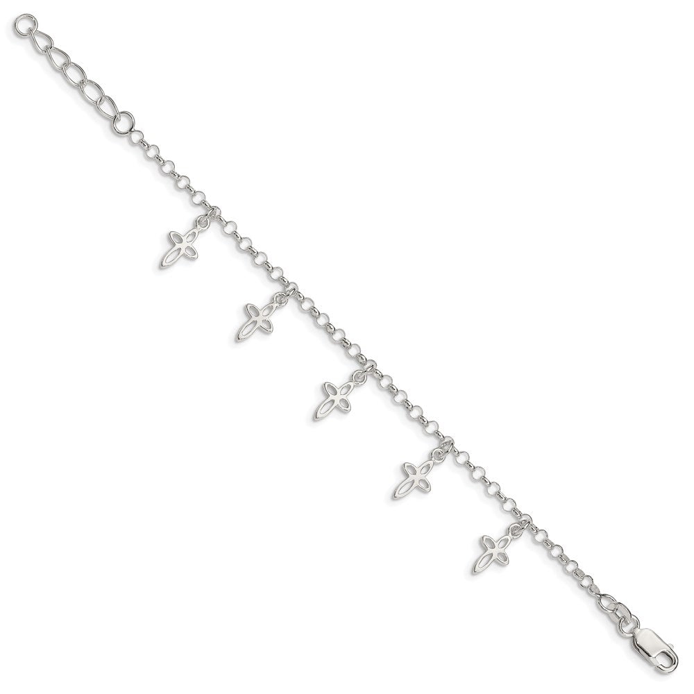 Sterling Silver Polished Cross Charms with 1in Ext. Children's Bracelet 6 inches