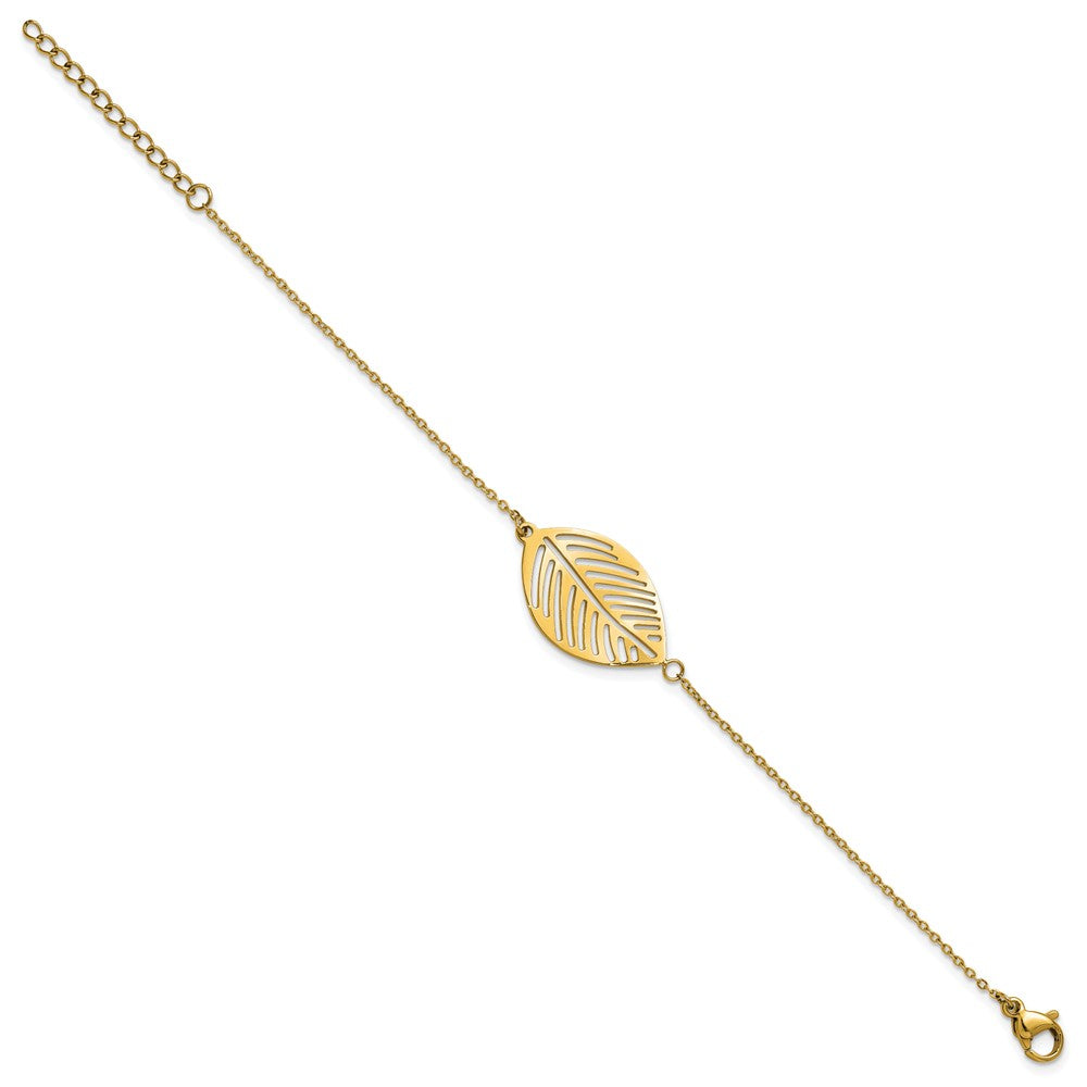 Chisel Stainless Steel Polished Yellow IP-plated Leaf 7.25 inch Plus 1.25 inch Extension Cable Chain Bracelet