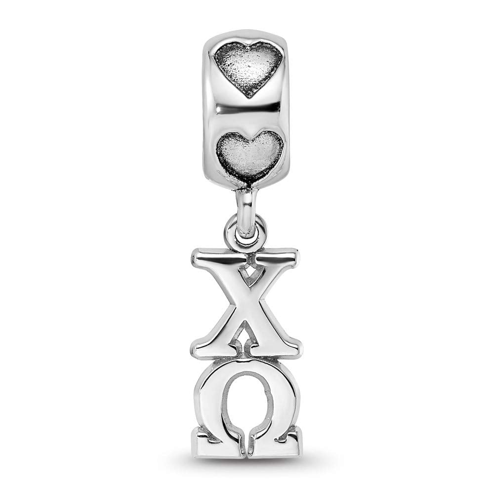 Sterling Silver RH-plated LogoArt Chi Omega Vertical Letters Heart Bead QCHO005BD2-SS
