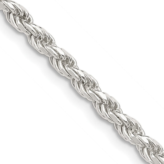 Sterling Silver 3.2mm Diamond-cut Rope Chain 26 Inches