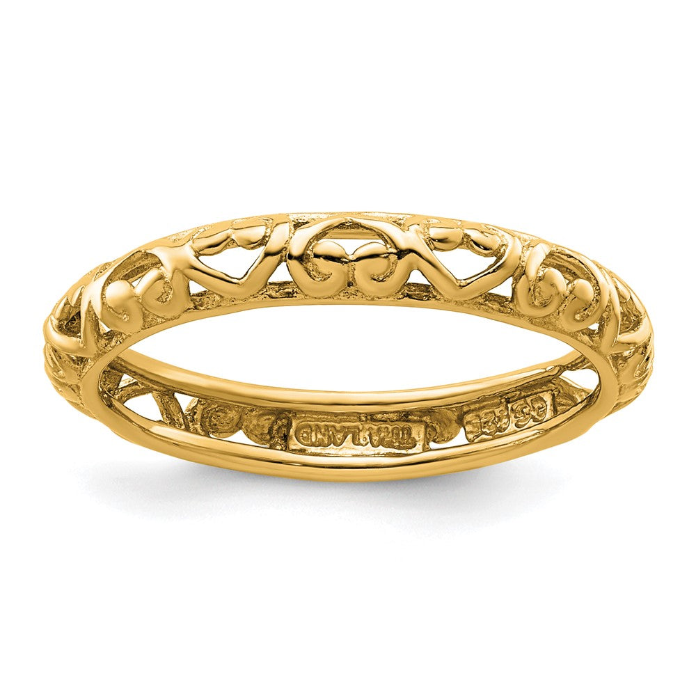 Sterling Silver Stackable Expressions Gold-plated Carved Ring Size -8
