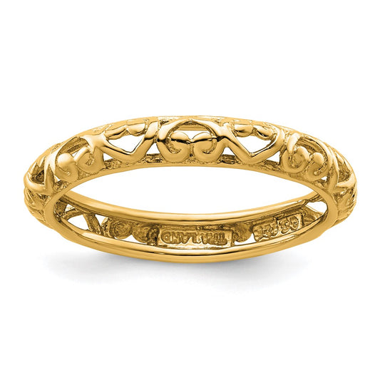 Sterling Silver Stackable Expressions Gold-plated Carved Ring Size -8