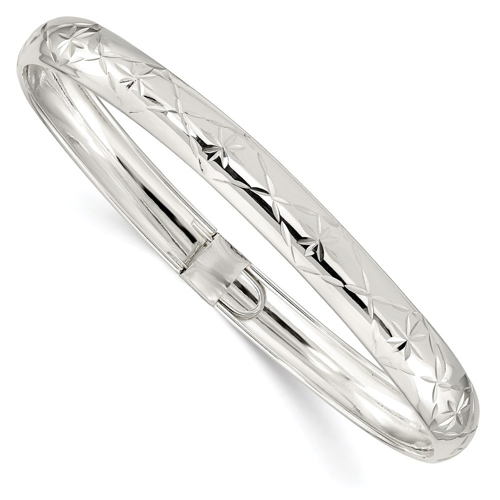 Sterling Silver 7mm Diamond-cut Flexible Bangle 6.5 inches
