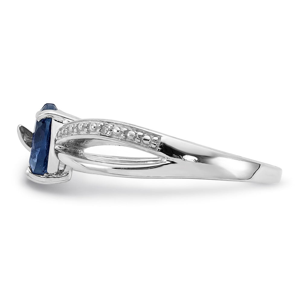 Sterling Silver Heart Shaped CR Sapphire & Diamond Ring