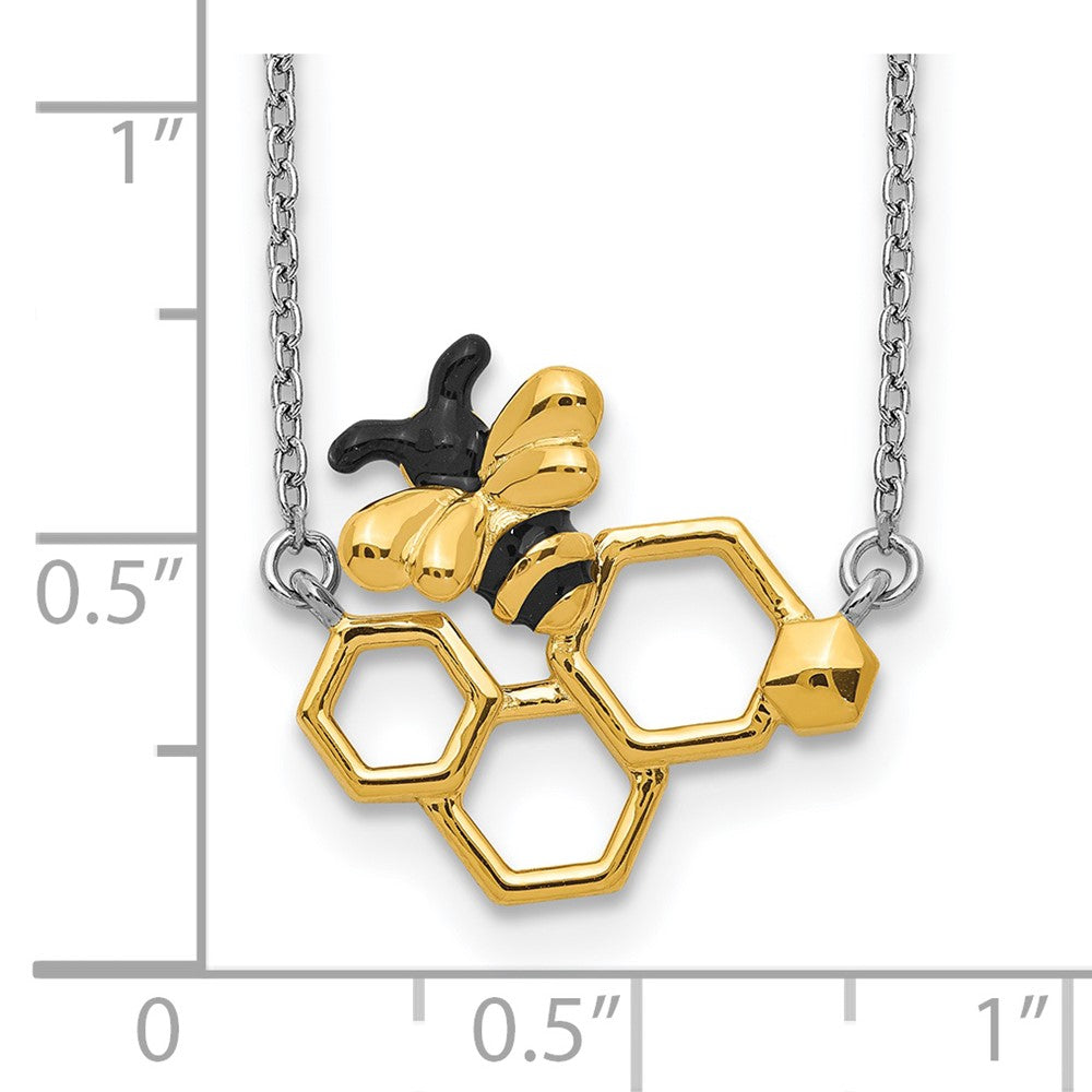Sterling Silver RH-plated Gold-tone Enamel Bee w/2 in ext Necklace 16 Inches