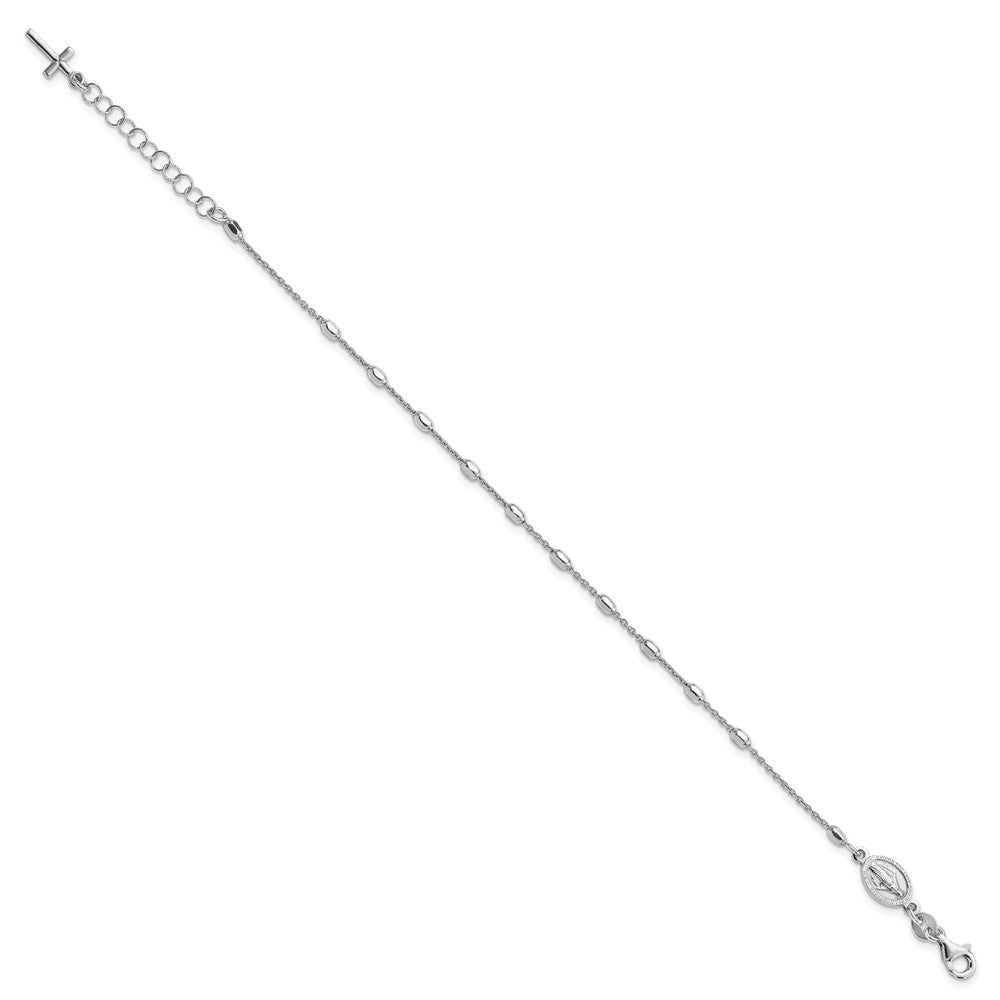 Sterling Silver Rhodium Plated Polished Beaded Cross Bracelet 7 inches