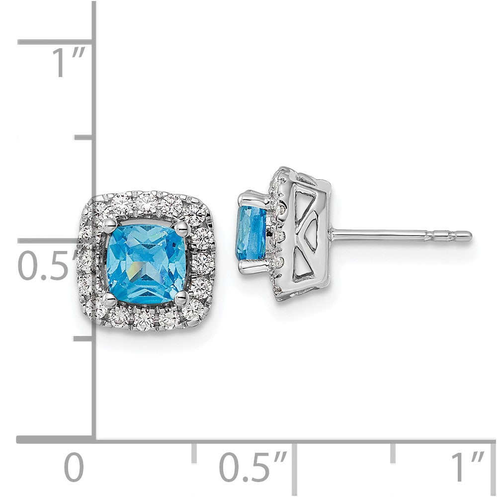 14k White Gold 3/8 carat Lab Grown Diamond VS/SI+ G+ December Birthstone Blue Topaz Halo Post Earrings