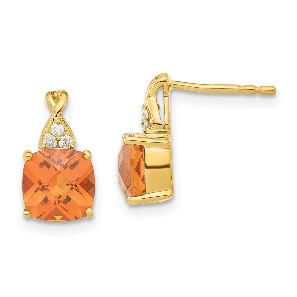 14K Yellow Gold Synthetic Checkerboard Citrine & Diamond Earrings (November)