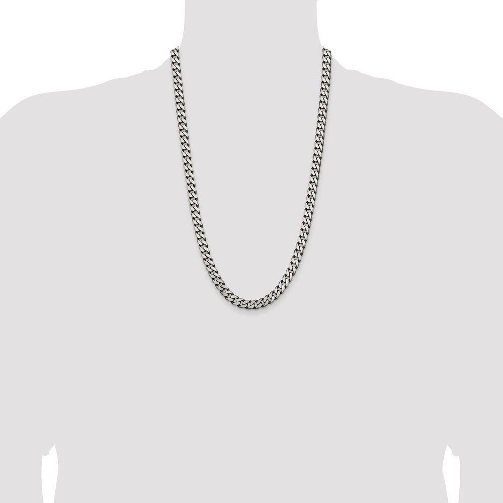 Sterling Silver Antiqued 7.5mm Curb Chain 26 Inches