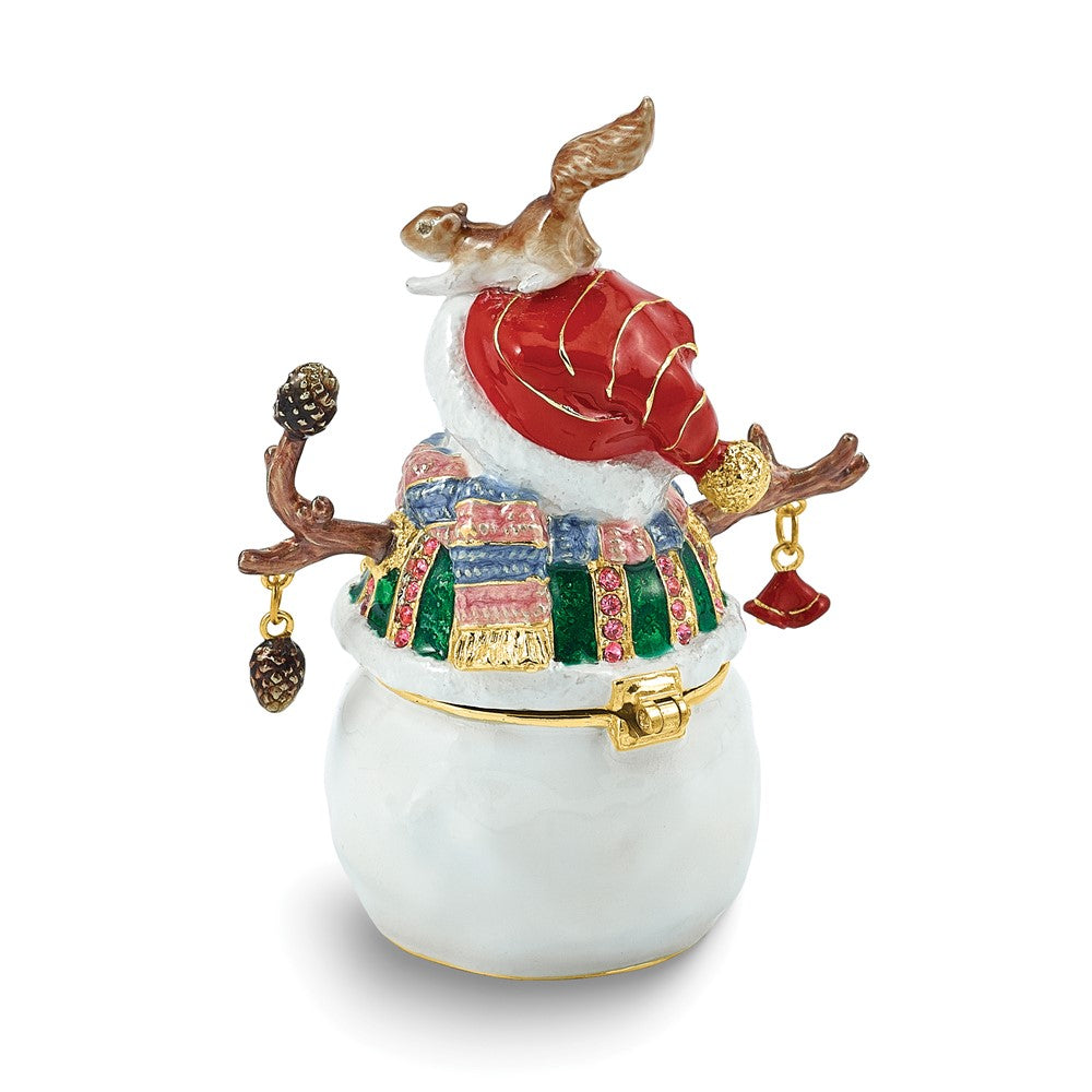 Luxury Giftware by Jere Bejeweled FROSTY FREDDIE Snowman with Squirrel Trinket Box with Matching 18 inch Necklace