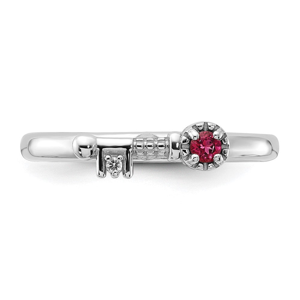 Sterling Silver Stackable Expressions Rhodium-plated Pink Tourmaline and White Topaz Key Ring Size -9