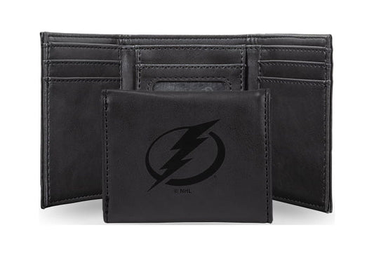 Hockey Rico Industries Tampa Bay Lightning Black Laser Engraved Trifold Laser Engraved Tri-Fold Wallet - Men's Accessory