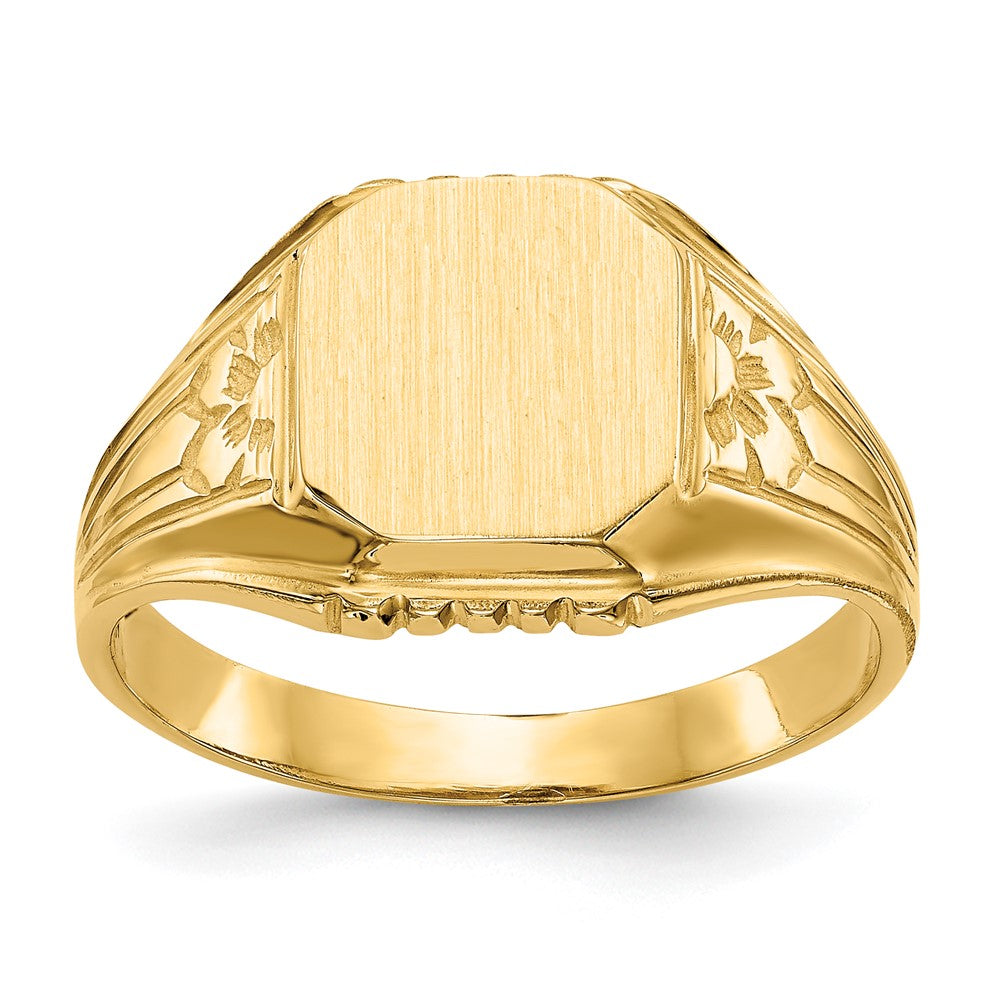 14k 9.0x9.0mm Open Back Floral Signet Ring Size 6