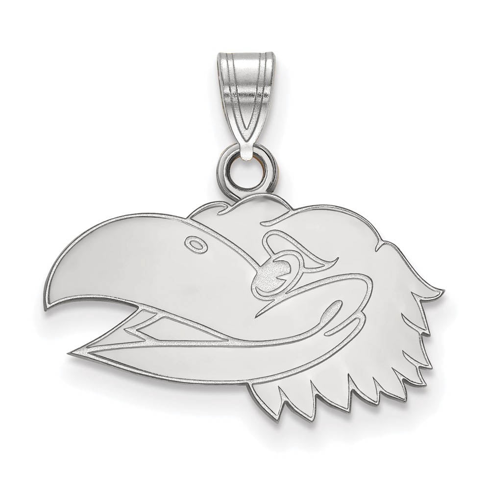 Sterling Silver Rhodium-plated LogoArt University of Kansas Jayhawk Small Pendant QSS040UKS