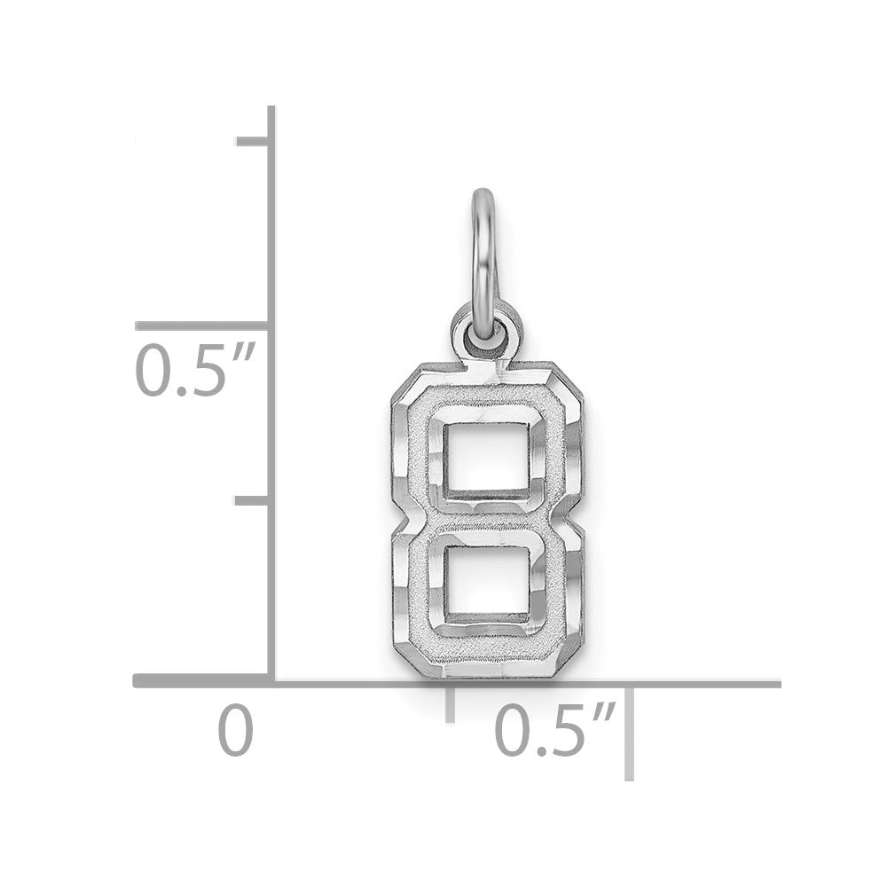 Sterling Silver Rhodium-plated Diamond-cut #8 Charm