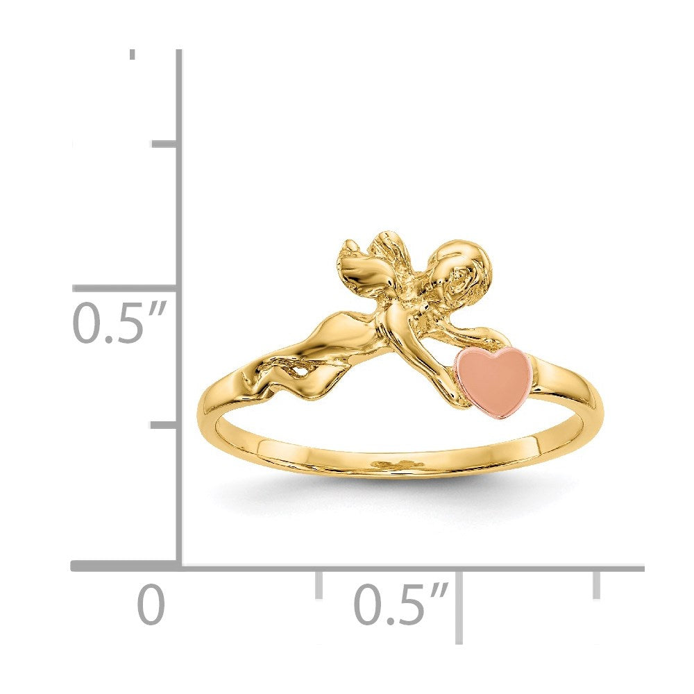 14K Two-tone Angel & Satin Heart Ring Size 6