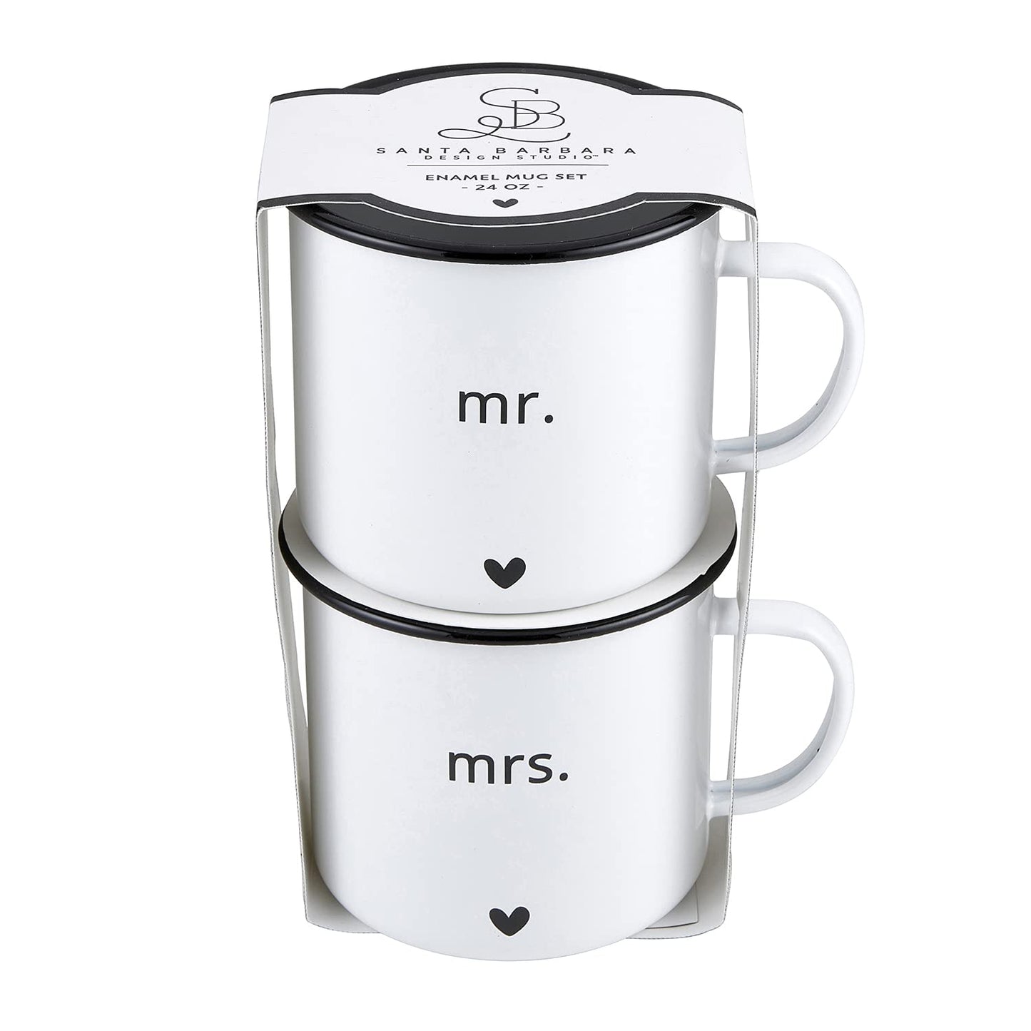 Santa Barbara Design Studio Wedding Enamelware Coffee Mugs, Set of 2, Mr. and Mrs