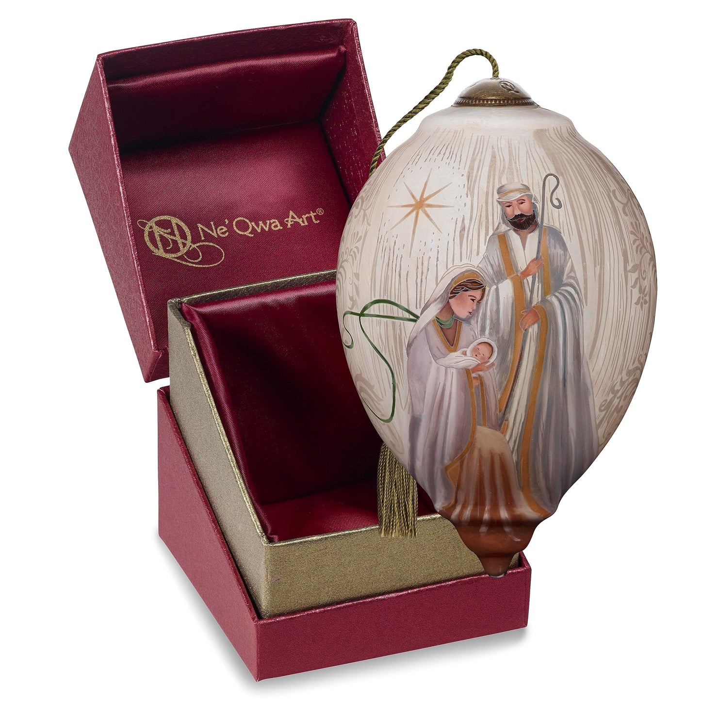 Ne'Qwa Ornament, Nativity-Let Every Heart Prepare Him Room, Hand Painted Blown Glass Ornament (7241113)