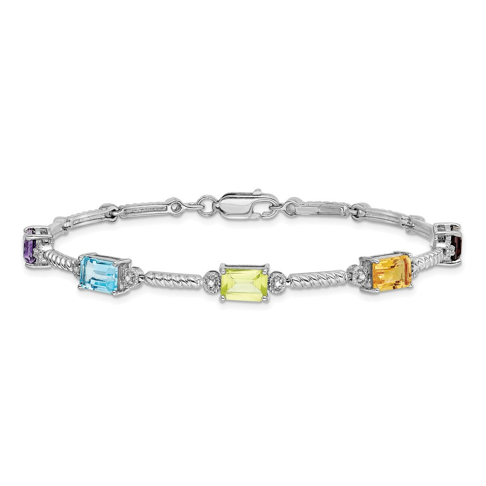 Sterling Silver Rhodium-plated Multi Gemstone & Diamond Tennis Bracelet 7.5 inches