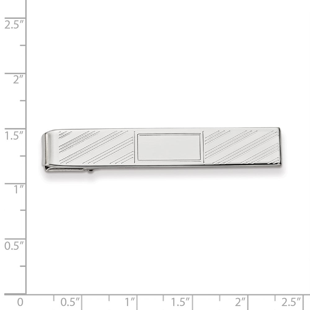 Kelly Waters Rhodium-plated Lined with Center Square Engravable Tie Bar