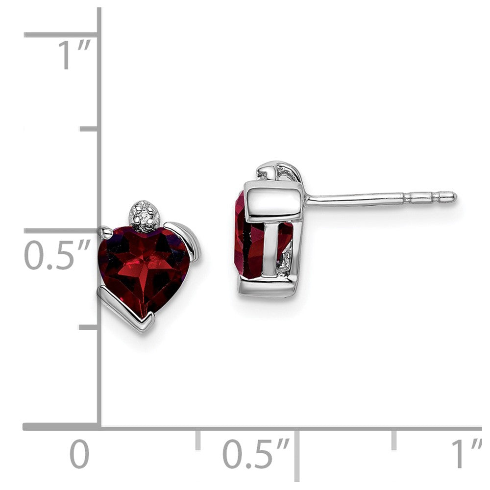 14k White Gold Garnet and Diamond Heart Earrings