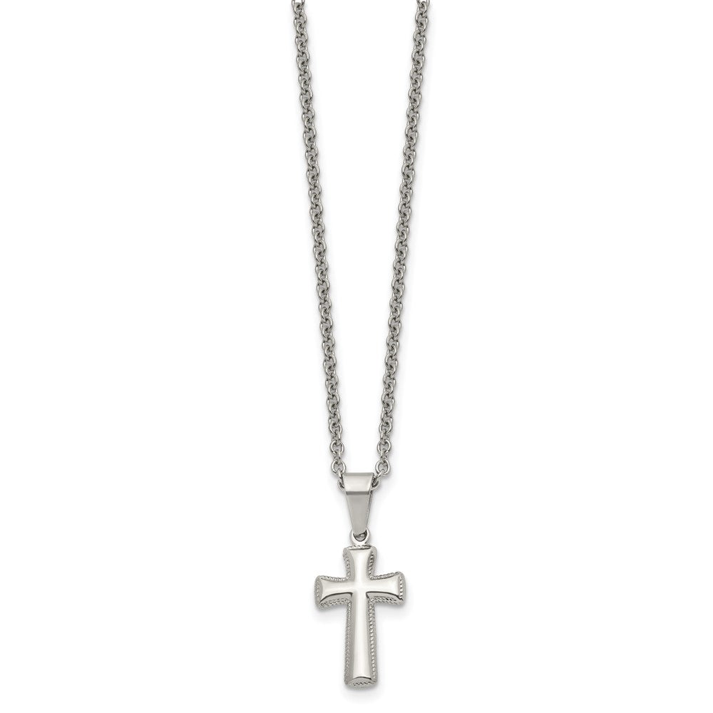 Stainless Steel Polished Small Pillow Cross 18in Necklace