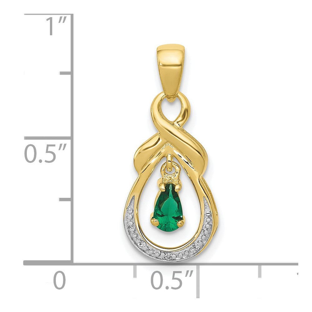 10k Pear Emerald and Diamond Pendant