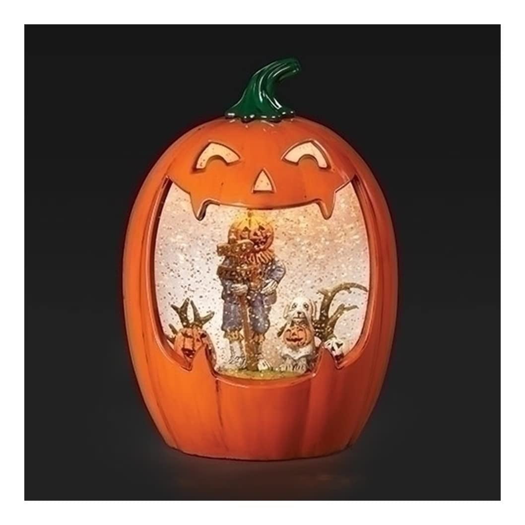 Roman Lighted Jack-o-Lantern with Nativity Scene Swirl Dome, 8.5-inch Height, Christmas Decoration