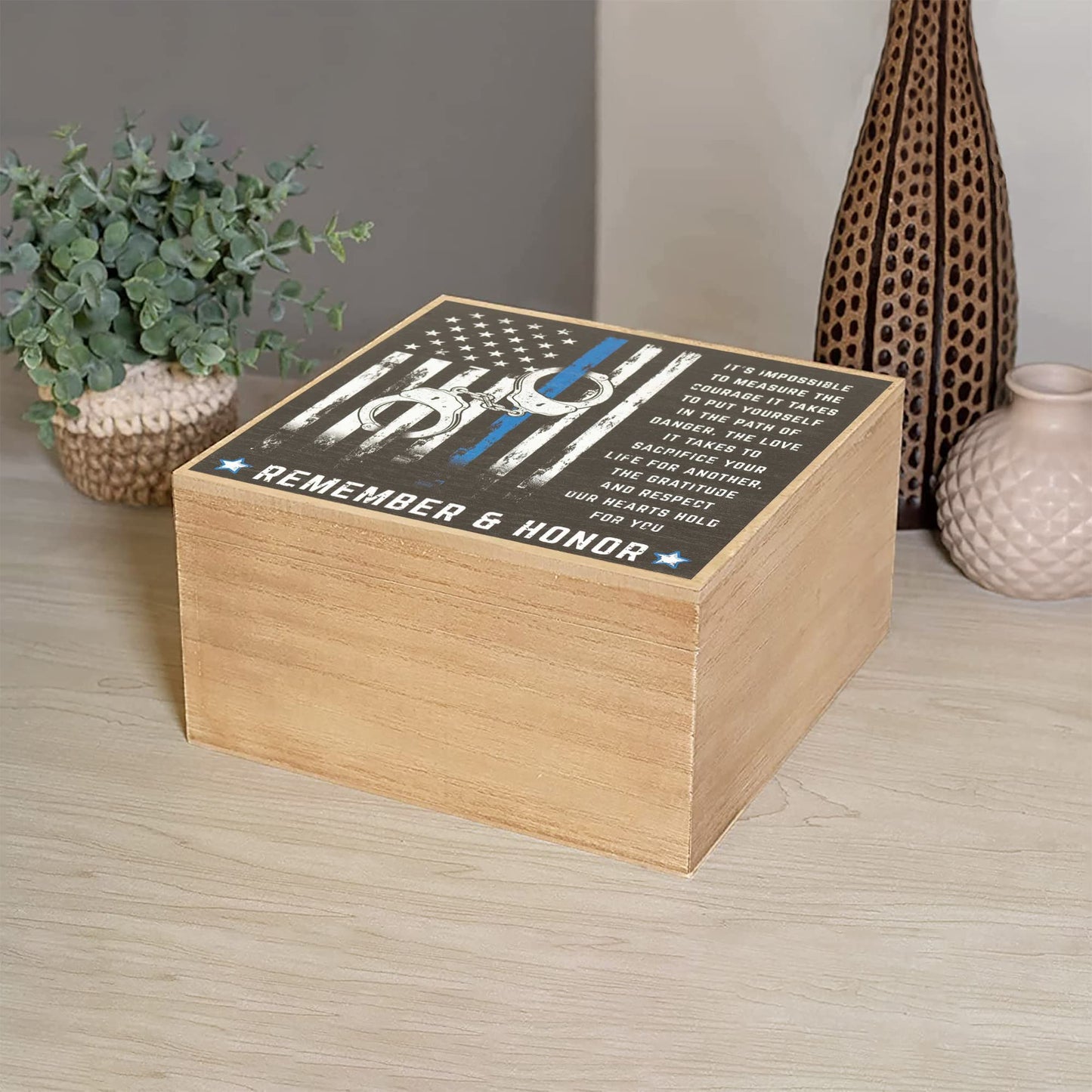 Dicksons Remember Police Blue and Black 9 Inch Wood Decorative Keepsake Photo Box
