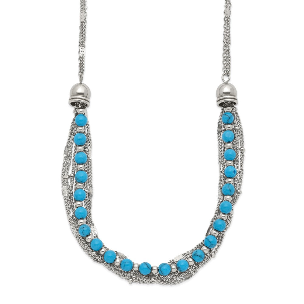 Stainless Steel Polished Reconstructed Turquoise 20.75in w/2in ext Necklace