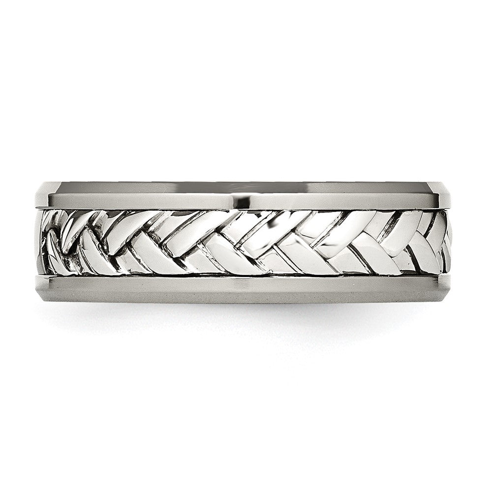Titanium w/Sterling Silver Inlay Polished 1pt. Diamond 7mm Band Size - 13