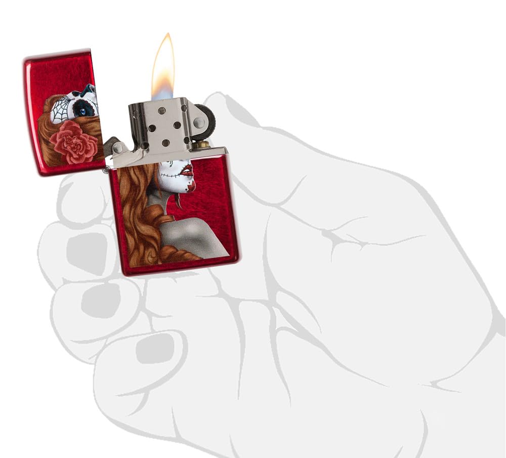 Zippo Day of The Dead Girl Candy Apple Red Pocket Lighter