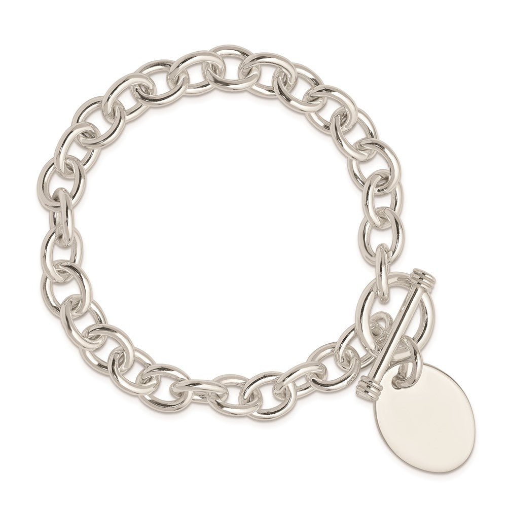 Sterling Silver Engraveable Oval Disc on Fancy Link Bracelet 7.5 inches