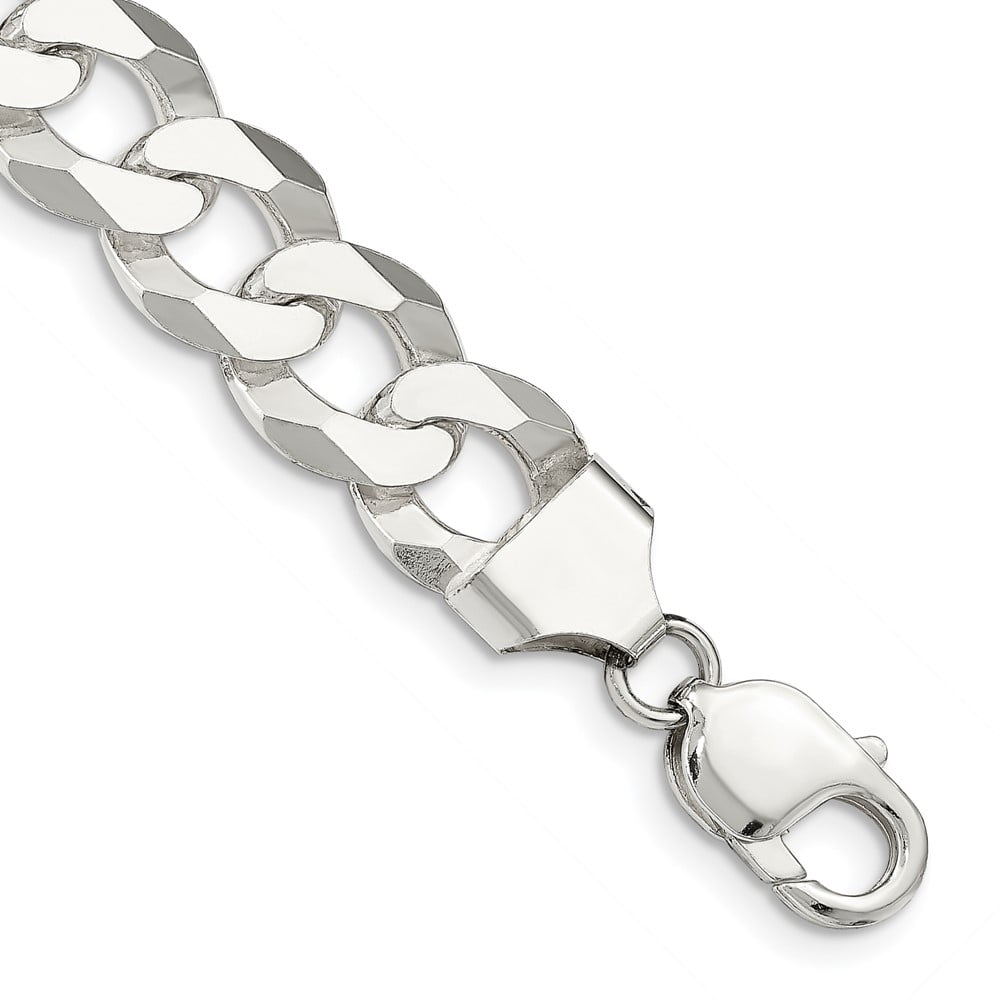 925 Sterling Silver Solid Polished 13mm Beveled Curb Chain Bracelet 8 Inch Lobster Claw Jewelry Gifts for Women